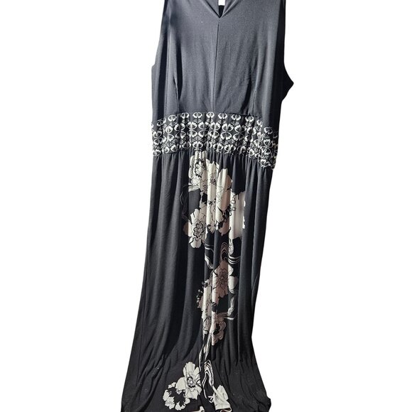 Black & White Olivia Matthews Maxi Dress With Floral & Abstract Design 18W Sleev - Picture 4 of 4